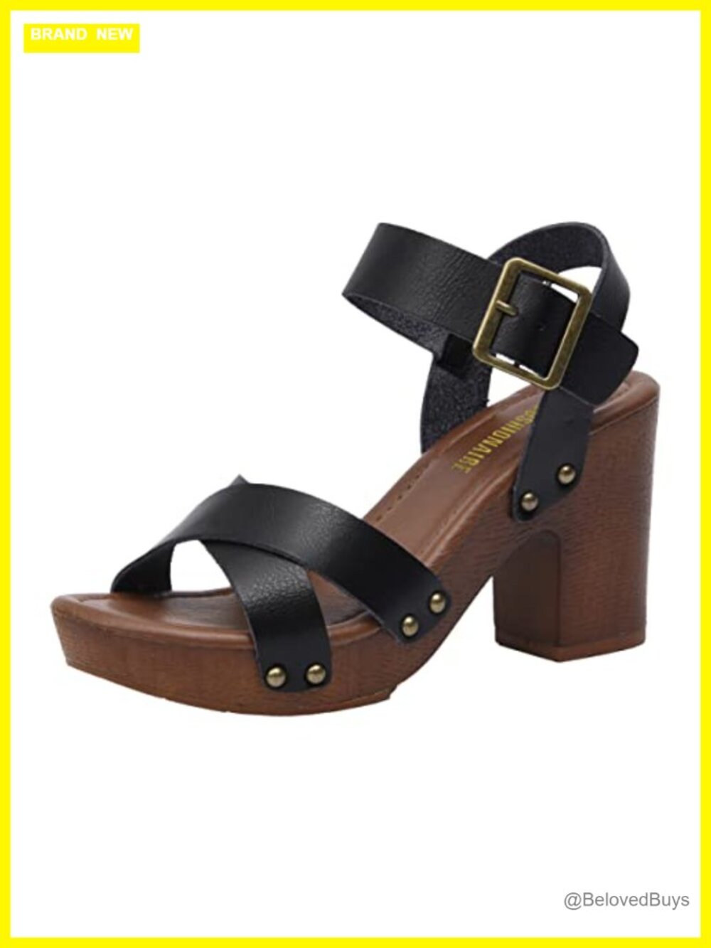 Dunes Sayer Faux Wood Sandal Comfort Foam Ankle Strap Non Slip 3.5" Heel